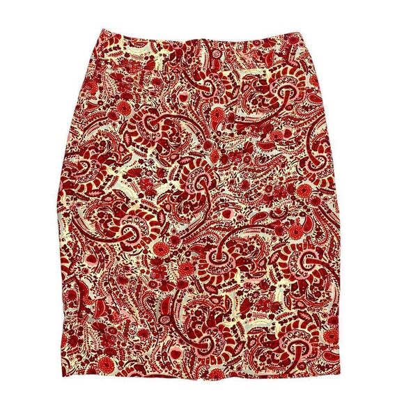 Ann Taylor Loft Red White Paisley Pencil Stretch Above Knee Skirt Women’s Size 2 - Picture 1 of 6